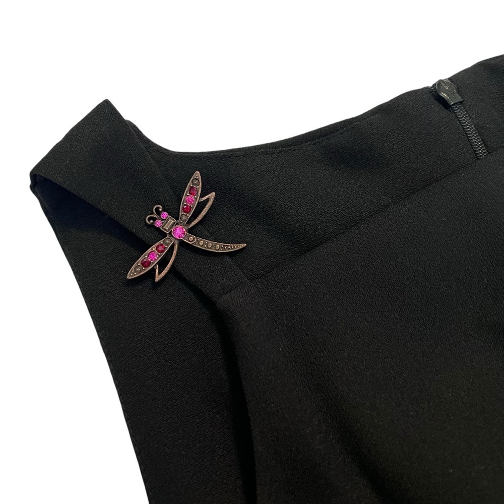 Vintage CDC Black Dress Sz 6 Rhinestone Dragonfly Accents Bateau Neckline - Picture 3 of 6